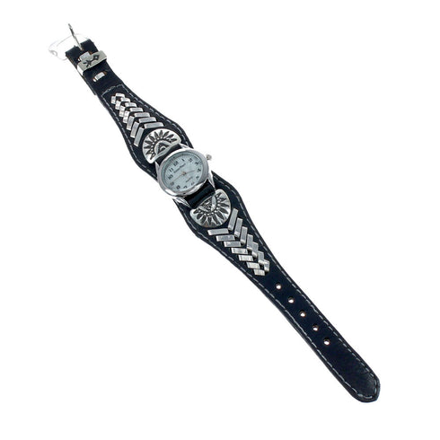 Native American Leather Sterling Silver Watch SN20317